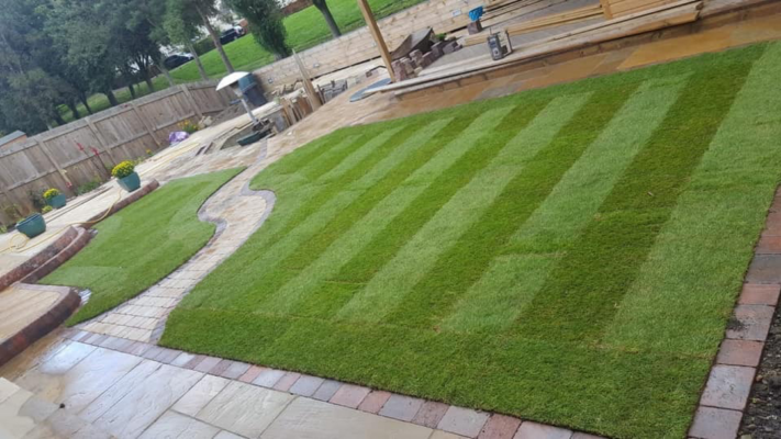 Garden landscaping project with patio and planting areas